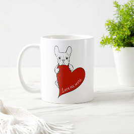 Söt fransk bulldog med ett rött hjärta kaffemugg