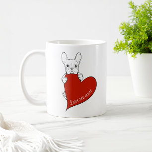 Söt fransk bulldog med ett rött hjärta kaffemugg