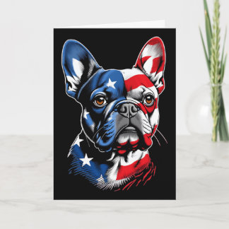 Söt fransk bulldog rolig hund USA amerikansk flagg Kort