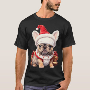 Söt fransk bulldog Santa hatt God jul T-shirt