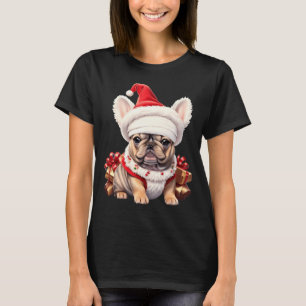 Söt fransk Bulldog Santa hatt God Jul T Tröja
