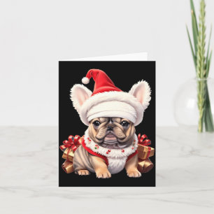 Söt fransk bulldog Santa hatt God Jul T Tröja Kort