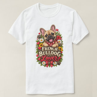 Söt fransk bulldogg älskare blomsteravtryck t shirt