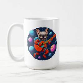 Söt fransk bulldogg-astronaut som spelar gitarr – kaffemugg