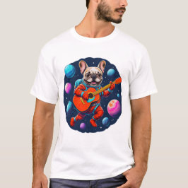 Söt fransk bulldogg-astronaut som spelar gitarr – t shirt