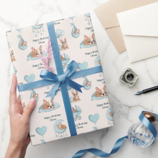 Söt fransk bulldogg blå baby pojke födelsedag presentpapper