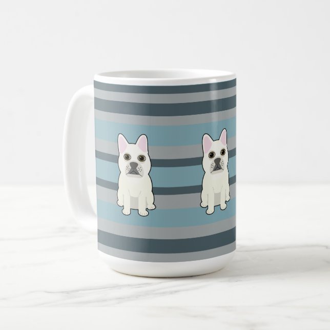 Söt fransk bulldogg blårandig kaffemugg (Framsida vänster)