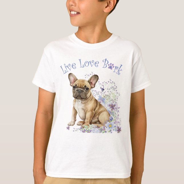 Söt fransk bulldogg blommig t shirt (Framsida)