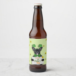 Söt fransk bulldogg Gott St. Patricks dag Klöver Ölflaska Etikett
