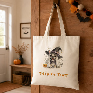 Söt fransk bulldogg Halloween häxa Trick Treat Tygkasse