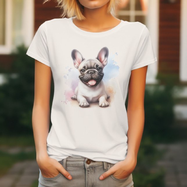 Söt fransk bulldogg i akvarell t shirt (Skapare uppladdad)