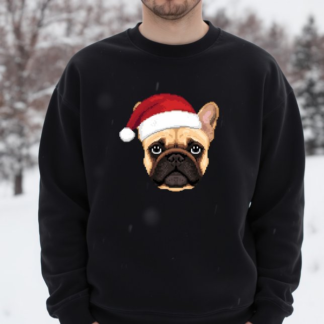 Söt fransk bulldogg jul Santa hatt Lång Ärmad Tröja (Skapare uppladdad)
