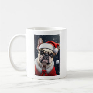 Söt fransk bulldogg jultomte julfirande design kaffemugg
