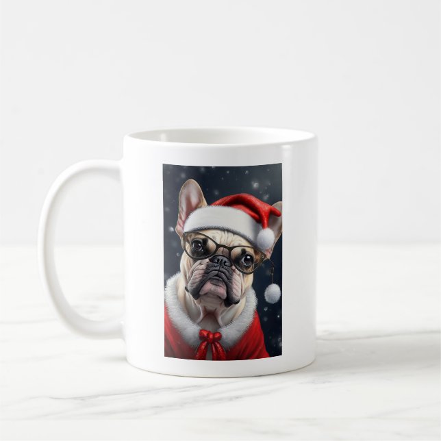 Söt fransk bulldogg jultomte julfirande design kaffemugg (Vänster)