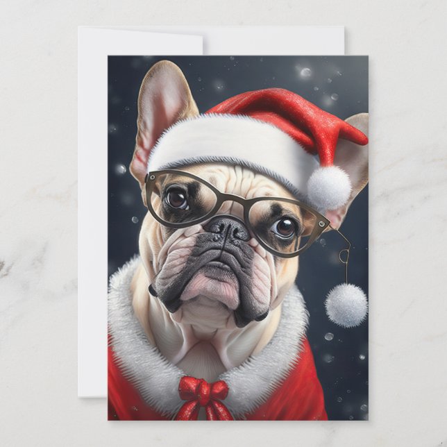 Söt fransk bulldogg jultomte julfirande design kort (Framsida)