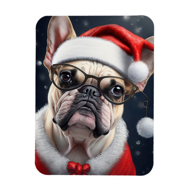 Söt fransk bulldogg jultomte julfirande design magnet (Vertikal)