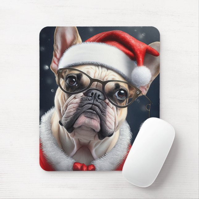 Söt fransk bulldogg jultomte julfirande design musmatta (Med mus)