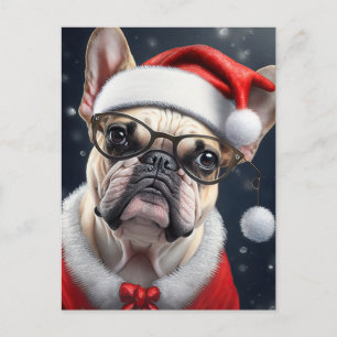 Söt fransk bulldogg jultomte julfirande design vykort