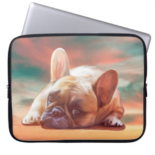 Söt fransk bulldogg Vattenfärg konst målning Laptop Fodral