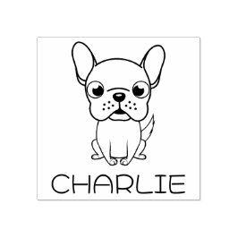 Söt fransk bulldoggserie i träkonst stämpel