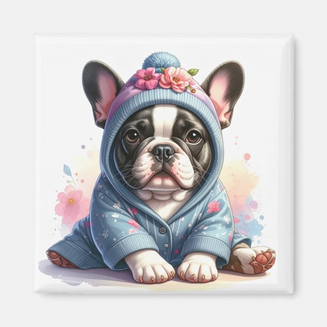 Söt fransk bulldoggvalpmagnet magnet (Framsidan)