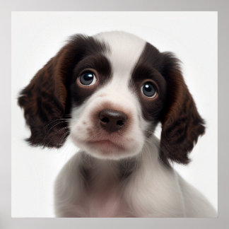 Söt fransk spaniel valp hund porträtt affisch
