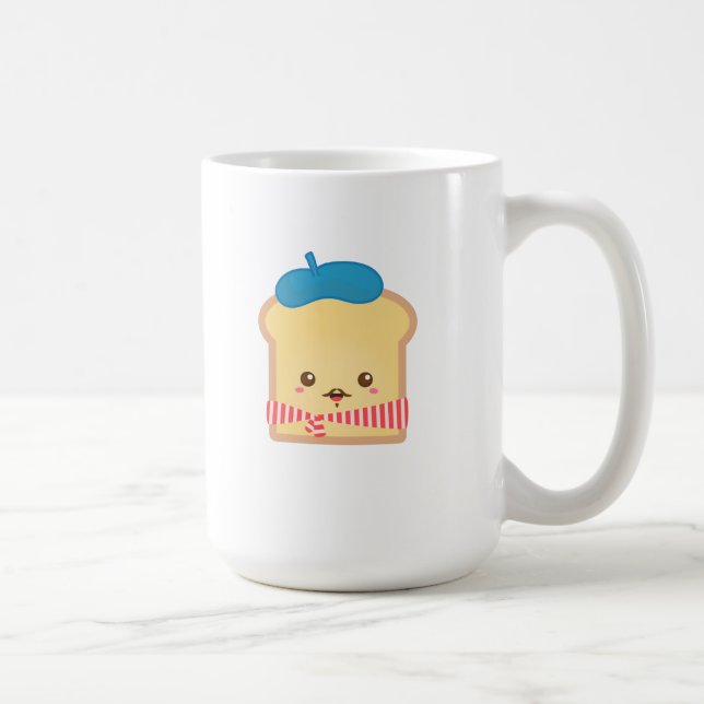 söt fransk toast med blå béretthatt kaffemugg (Höger)