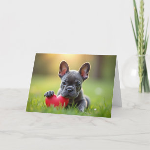 Söt fransk valentinbulldog helgkort