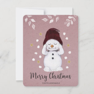 Söt Fredlig Snöman Rosa Jul Högtid Julkort