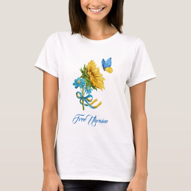 Söt Free Ukraina Solros & Butterfly T Shirt (Framsida)