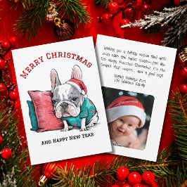 Söt Frenchie-hund, julhatt, fin jul Julkort