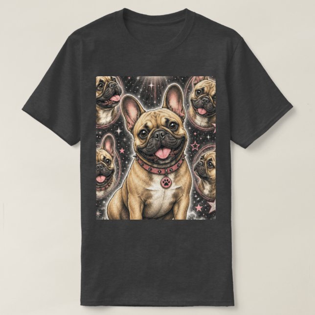 Söt Frenchie Hundälskare Celestial T Shirt (Design framsida)