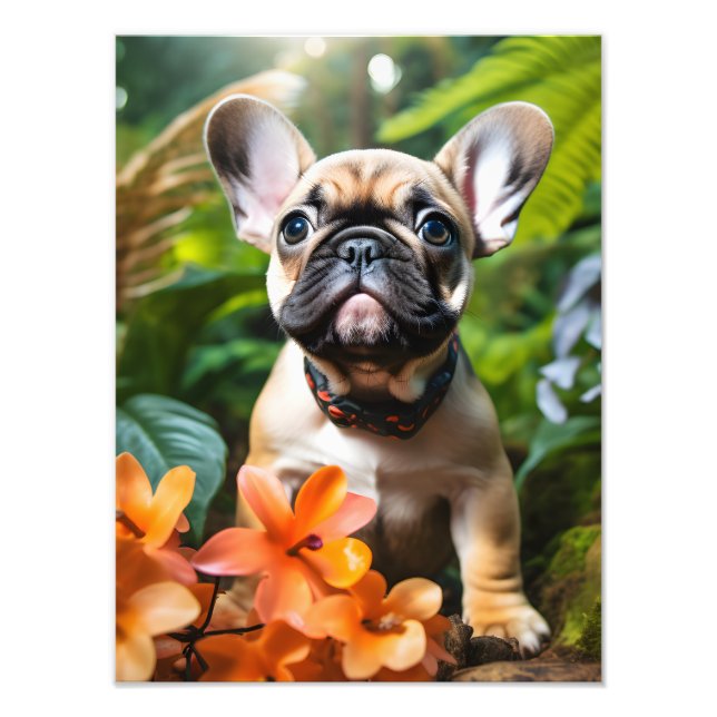 😍Söt Frenchie-valp i en djungel Fototryck (Framsidan)
