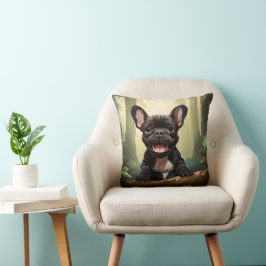 😍Söt Frenchie-valp i en skog Kudde