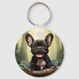 😍Söt Frenchie-valp i en skog Nyckelring