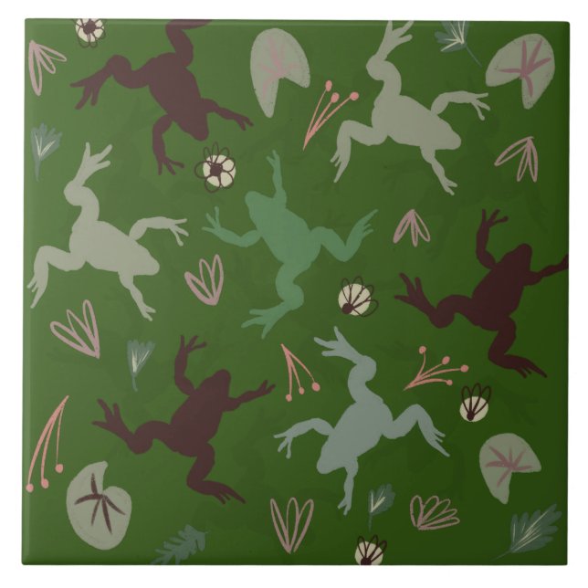 Söt Frog Greenery Botanical Art Ceramic Tile Kakelplatta (Framsidan)