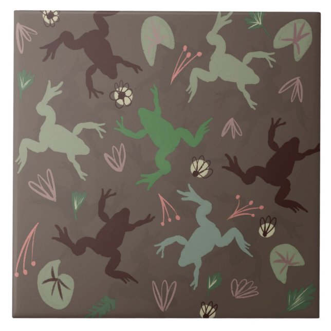 Söt Frog Greenery Botanical Art Ceramic Tile Kakelplatta (Framsidan)