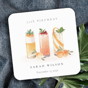Söt fruktcocktail Orange Blush Alla åldrar Födelse Underlägg Papper Kvadrat
