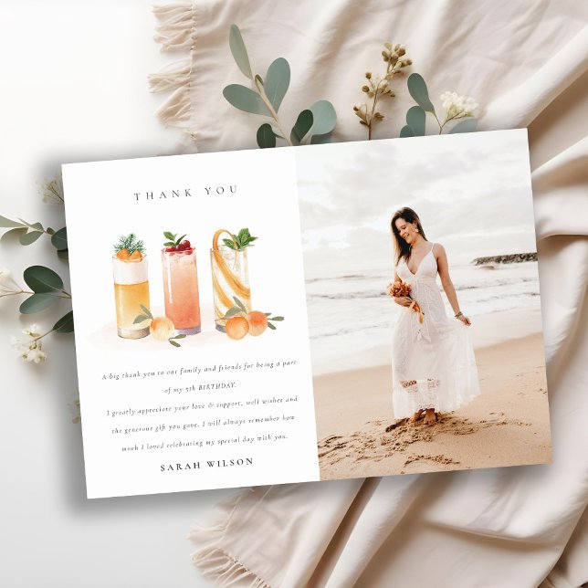 Söt fruktcocktail rosafärgad orange födelsedag för tack kort (Skapare uppladdad)