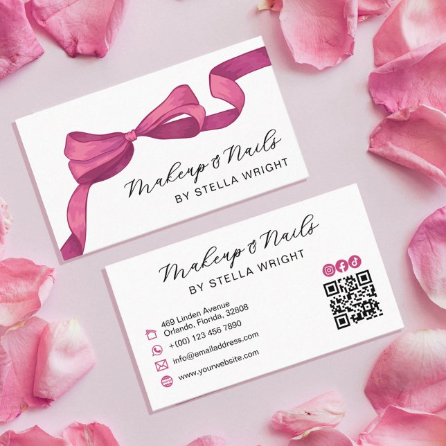 Söt Fuchsia Ro Rosa Bow Beauty QR-kod Visitkort (Skapare uppladdad)
