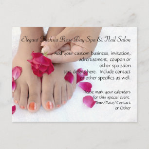 Söt Fuchsia Rosa ros Pedicure Salon Inbjudan Vykort