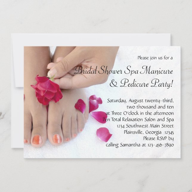 Söt Fuchsia Rosa ros pedicure Salon Inbjudningar (Framsida)