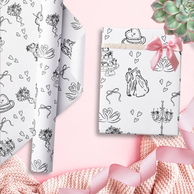 Söt Funky Whimsical Handritad Bröllop  Presentpapper (Skapare uppladdad)