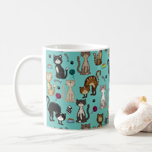 Söt Funny Cat Mönster Kaffemugg (Med munk)