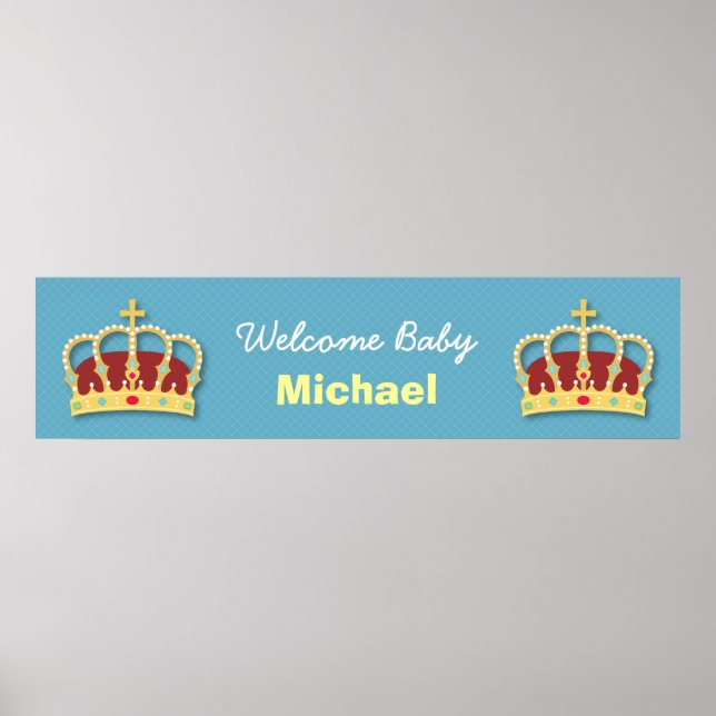 Söt furstlig pojke baby shower välkomstparty banne poster (Framsidan)