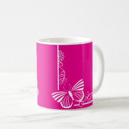 Söt Fuschia White Butterfly Ram Mugg