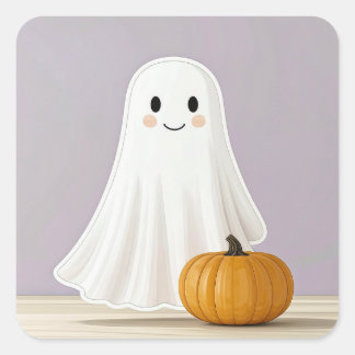 Söt fyrkantig Halloween-ghost Fyrkantigt Klistermärke