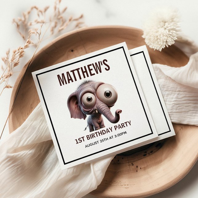 Söt galen elefant Bondgård Tema 1-års födelsedag Pappersservett (Cute Crazy elephant Farm Theme 1st Birthday Napkins)