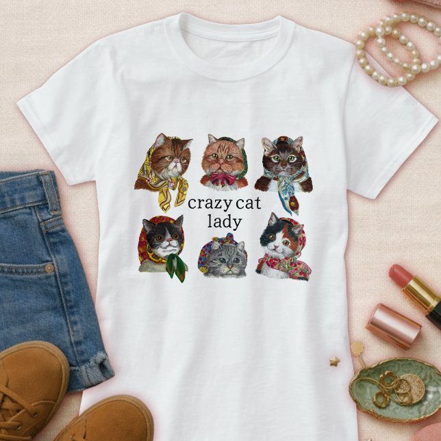 Söt galen kattdam – rolig kattälskare  t shirt (Skapare uppladdad)