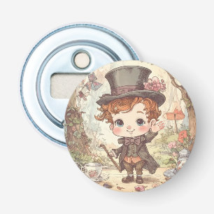 Söt Galna Hattaren Whimsical Wonderland Skogs Kons Flasköppnare